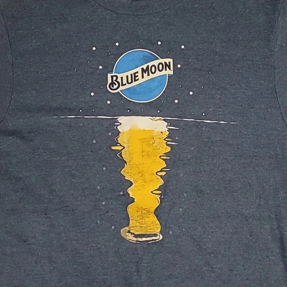**4/$20 TEES**Blue Moon size Small men's navy heather draft beer under blue moon - Picture 2 of 7